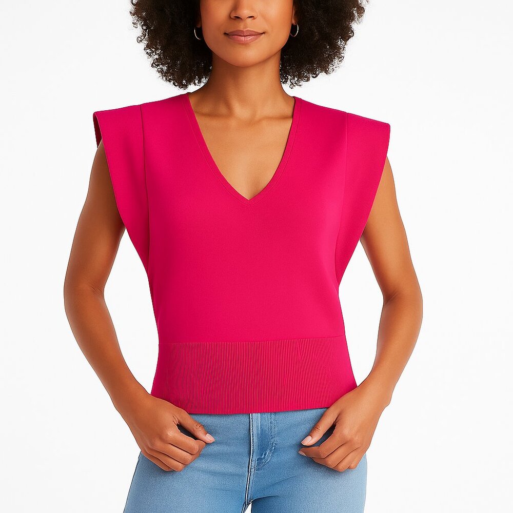 *NWT* Super-Stretchy V-Neck Flamingo Pink Cap-Sleeve Sweater by Express